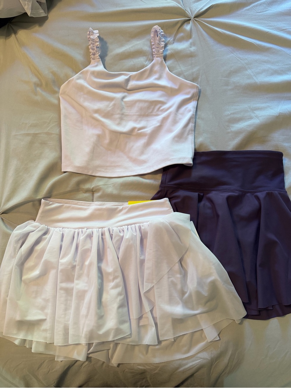 All in motion purple Crop Top with Ruffle Skirt and old navy Purple Skater Skirt